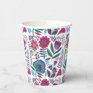 Gobelets En Papier Magenta Folk Art motif floral