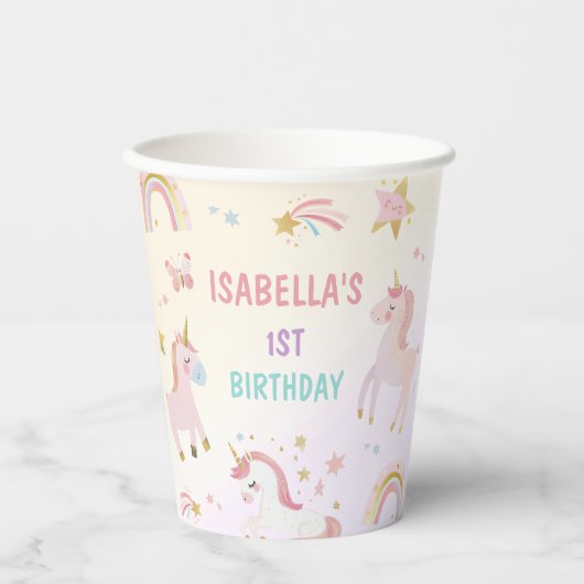 Gobelets En Papier Magic Pastel Unicorn Rainbow Birthday Party (Recto)