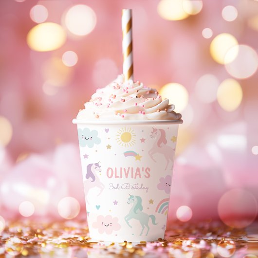 Gobelets En Papier Magic Pastel Unicorn Rainbow Birthday Party