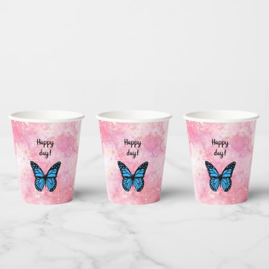 Gobelets En Papier Magical blue butterfly pink glitter art (Multi)