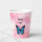 Gobelets En Papier Magical blue butterfly pink glitter art (Recto)