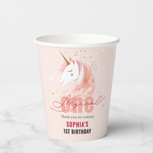Gobelets En Papier Magical Unicorn First Birthday (Verso)