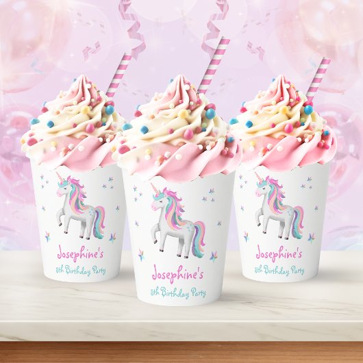 Gobelets En Papier Magique Cute Unicorn Anniversaire des enfants