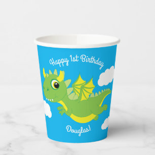 Gobelets En Papier Magique Dragon mignonne 1ère fête d'anniversaire