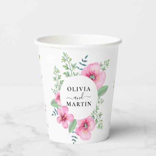 Gobelets En Papier Magique Élégante Coupes en papier Mariage floral b (Verso)