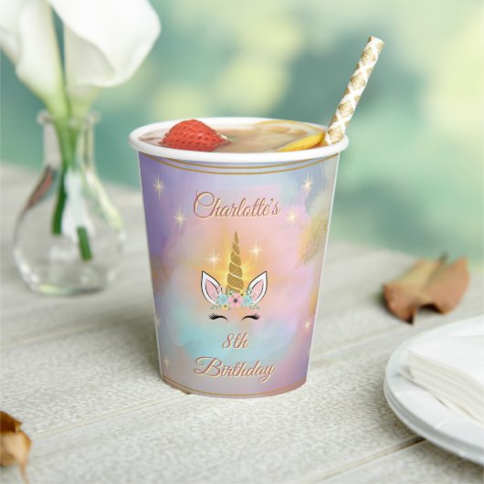Gobelets En Papier Magique Unicorn Anniversaire Personnalisé (Insitu)