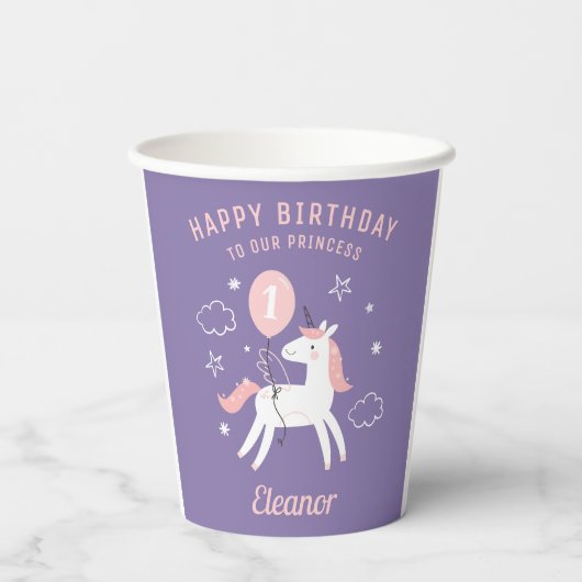 Gobelets En Papier Magique Unicorn fête d'anniversaire (Verso)