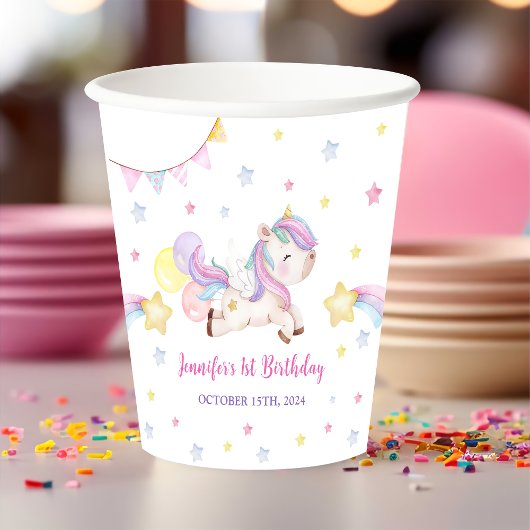 Gobelets En Papier Magique Unicorn Rainbow Anniversaire Party