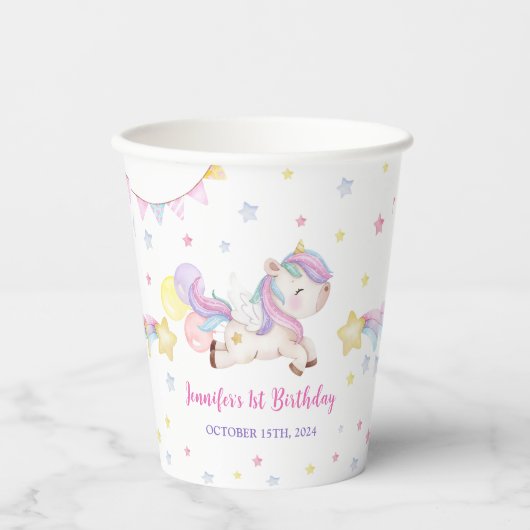 Gobelets En Papier Magique Unicorn Rainbow Anniversaire Party (Recto)
