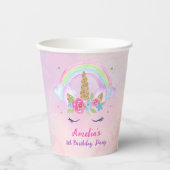Gobelets En Papier Magique Unicorn Rainbow rose Anniversaire (Recto)