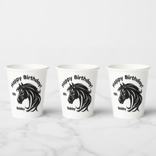 Gobelets En Papier Magnifique tête de cheval noir Nom Âge Date de nai