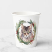 Gobelets En Papier Maine Coon Chat Noël Wreath Festive Kitten (Verso)