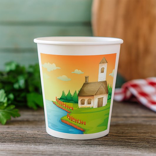 Gobelets En Papier Maison de campagne au bord du lac