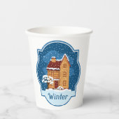 Gobelets En Papier Maison D'Hiver Dans La Neige (Recto)