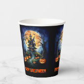 Gobelets En Papier Maison hantée d'Halloween avec parti Citrouille (Recto)