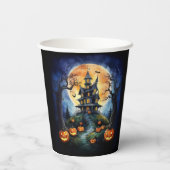 Gobelets En Papier Maison hantée d'Halloween avec parti Citrouille (Verso)