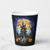 Gobelets En Papier Maison hantée d'Halloween avec parti Citrouille (Recto)