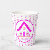 Gobelets En Papier Maison rose personnalisée C'est un Baby shower fil (Recto)