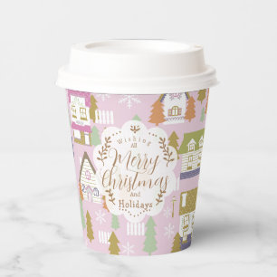 Gobelets En Papier Maisons de Noël Coupes en papier rose