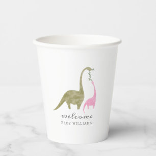 Gobelets En Papier Mama et bébé Dinosaur Baby shower rose