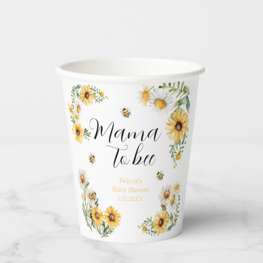 Gobelets En Papier Mama to Bee Fleurs jaunes Bumblebee Baby shower (Recto)