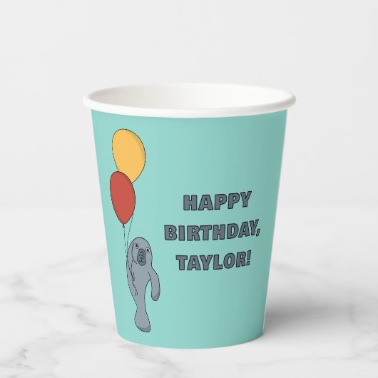 Gobelets En Papier Manatee et Ballons fête d'anniversaire personnalis (Verso)