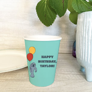 Gobelets En Papier Manatee et Ballons fête d'anniversaire personnalis