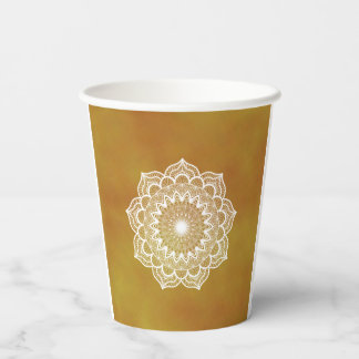 Gobelets En Papier Mandala blanc sur fond doré