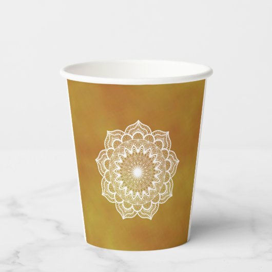 Gobelets En Papier Mandala blanc sur fond doré (Verso)