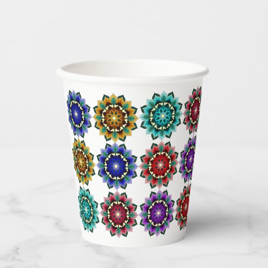Gobelets En Papier Mandala en différentes couleurs (Recto)