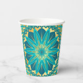 Gobelets En Papier Mandala Fleur Or Bleu (Verso)