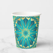 Gobelets En Papier Mandala Fleur Or Bleu (Recto)
