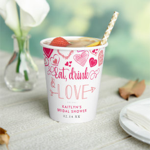 Gobelets En Papier "Manger, Boire & Aimer" Saint-Valentin Enterrement