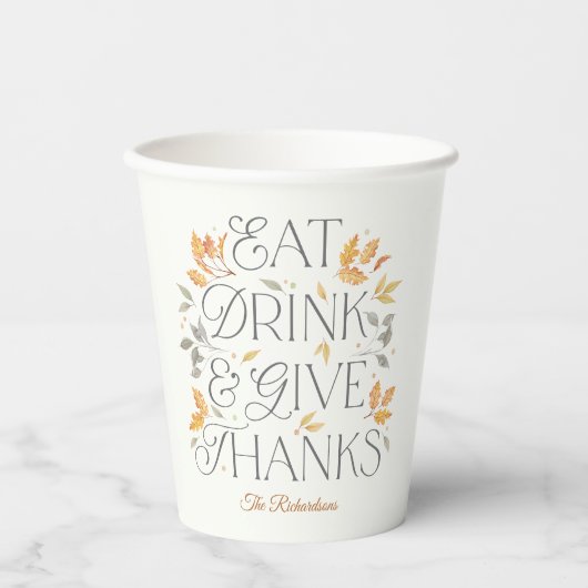 Gobelets En Papier Mangez Boire Donnez Merci Thanksgiving Party Paper (Recto)