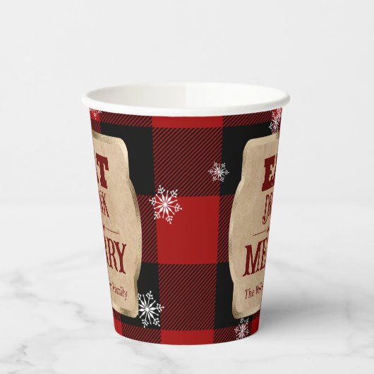 Gobelets En Papier Mangez Boire et Soyez Joyeux Rouge Rustique Plaid  (Gauche)