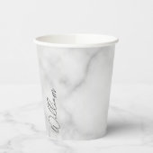 Gobelets En Papier Marbre blanc Modern Script Nom personnalisé (Gauche)