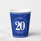 Gobelets En Papier Marbre Bleu Élégant 20 Anniversaire du travail (Recto)