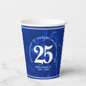 Gobelets En Papier Marbre Bleu Élégant 25 Anniversaire Du Travail (Verso)