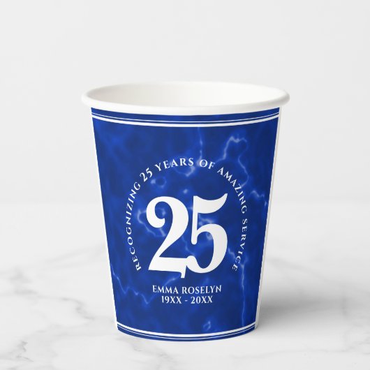 Gobelets En Papier Marbre Bleu Élégant 25 Anniversaire Du Travail (Verso)