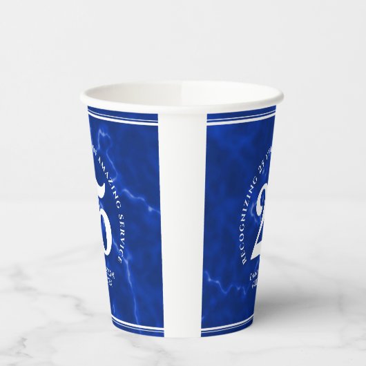 Gobelets En Papier Marbre Bleu Élégant 25 Anniversaire Du Travail (Gauche)