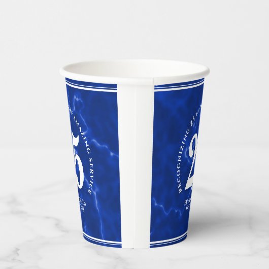 Gobelets En Papier Marbre Bleu Élégant 25 Anniversaire Du Travail (Droite)