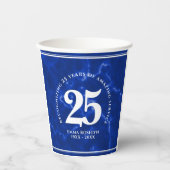 Gobelets En Papier Marbre Bleu Élégant 25 Anniversaire Du Travail (Recto)