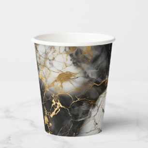 Gobelets En Papier Marbre de luxe blanc, or et noir élégant