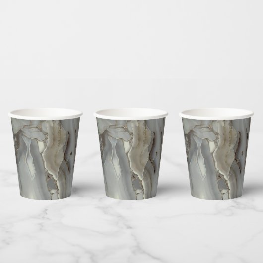 Gobelets En Papier Marbre gris avec Veine or (Multi)