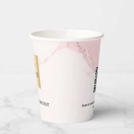 Gobelets En Papier Marbre rose clair logo entreprise code qr (Gauche)