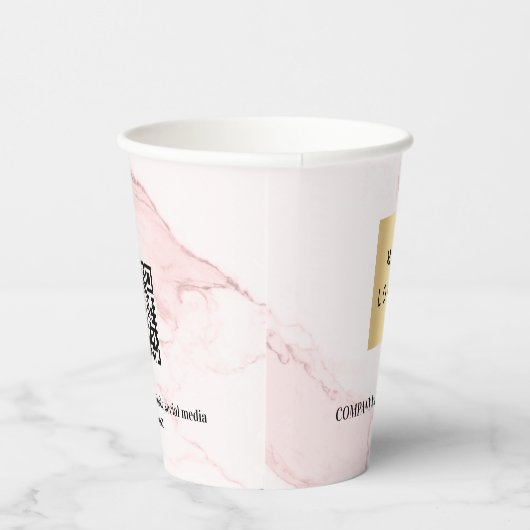Gobelets En Papier Marbre rose clair logo entreprise code qr (Droite)