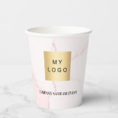 Gobelets En Papier Marbre rose clair logo entreprise code qr (Recto)