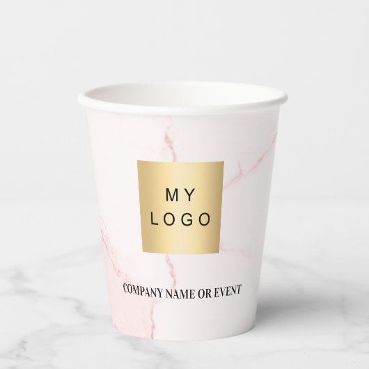 Gobelets En Papier Marbre rose clair logo entreprise code qr (Recto)