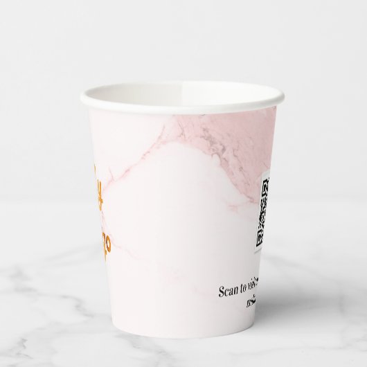 Gobelets En Papier Marbre rose clair logo entreprise code qr (Gauche)