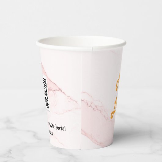 Gobelets En Papier Marbre rose clair logo entreprise code qr (Droite)